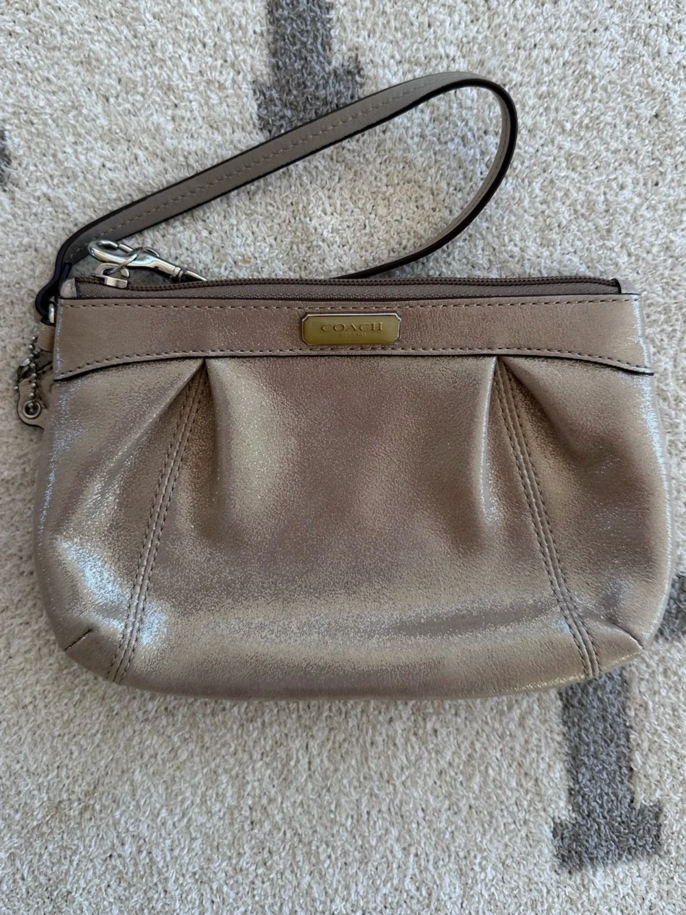 Coach Metallic Taupe Leather Wristlet y2k Coach